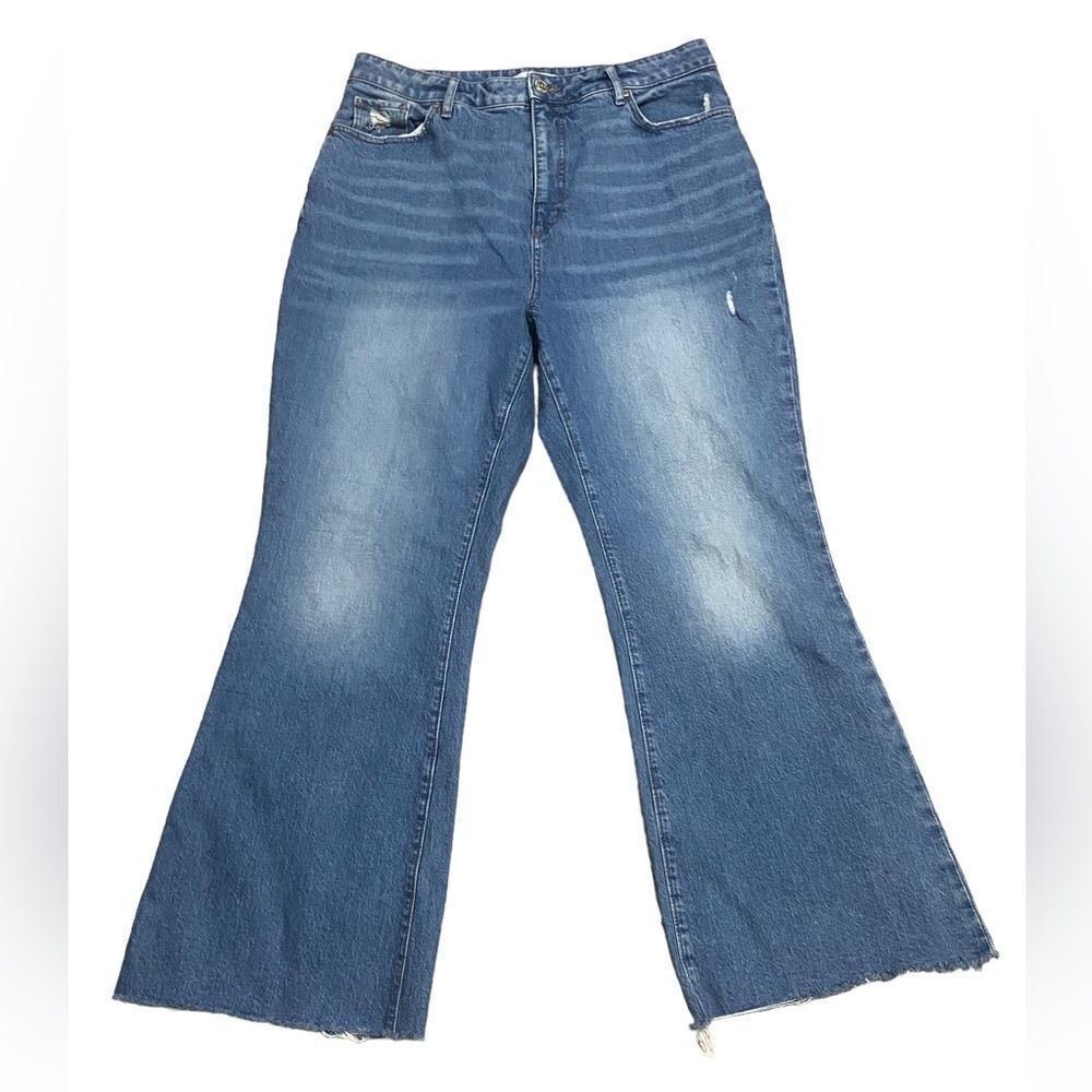 Ann Taylor LOFT Wms Sz 12 Medium Curvy High Waist Sandal Flare Distressed Jeans